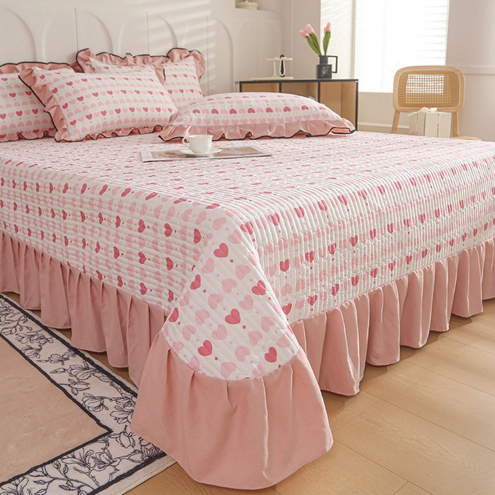 91家纺网 家纺一手货源 找家纺 梵克保罗 2025春夏新款有氧双层纱印花夹棉床盖四件套夏被四件套 奶油甜心