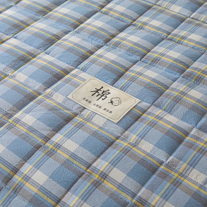 91家纺网 家纺一手货源 找家纺 鑫钰 2025秋冬新款新疆棉棉花床笠 棉格-简希蓝