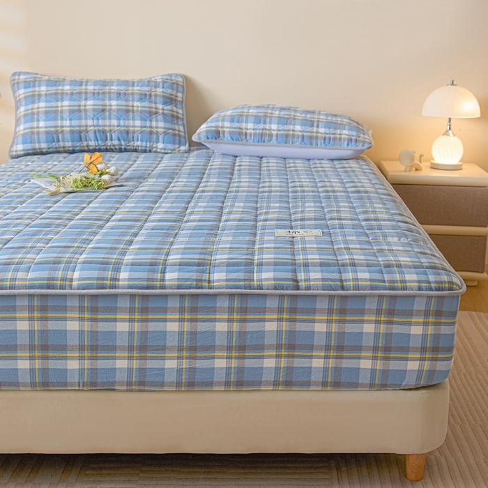 91家纺网 家纺一手货源 找家纺 鑫钰 2025秋冬新款新疆棉棉花床笠 棉格-简希蓝