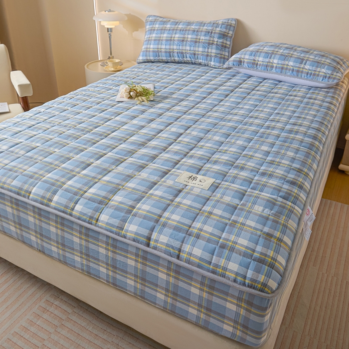 91家纺网 家纺一手货源 找家纺 鑫钰 2025秋冬新款新疆棉棉花床笠 棉格-简希蓝