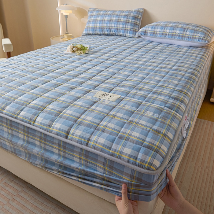 91家纺网 家纺一手货源 找家纺 鑫钰 2025秋冬新款新疆棉棉花床笠 棉格-简希蓝