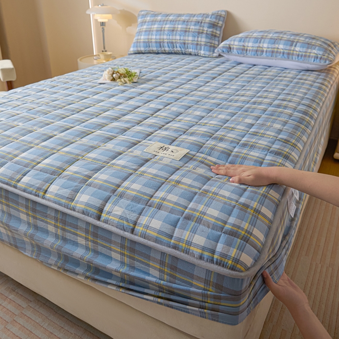 91家纺网 家纺一手货源 找家纺 鑫钰 2025秋冬新款新疆棉棉花床笠 棉格-简希蓝