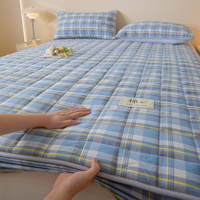 91家纺网 家纺一手货源 找家纺 鑫钰 2025秋冬新款新疆棉棉花床笠 棉格-简希蓝