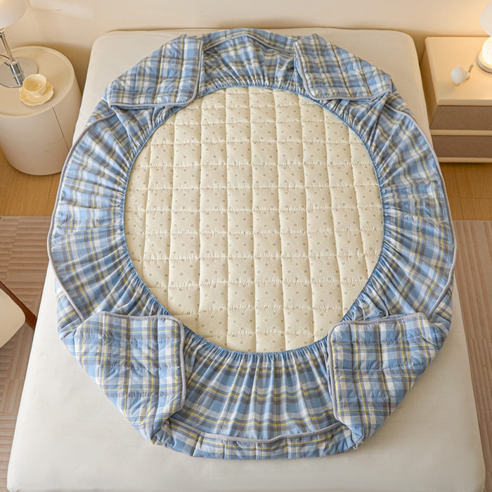 91家纺网 家纺一手货源 找家纺 鑫钰 2025秋冬新款新疆棉棉花床笠 棉格-简希蓝