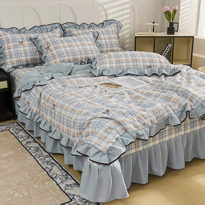 91家纺网 家纺一手货源 找家纺 梵克保罗 2025春夏新款有氧双层纱印花夹棉床盖四件套夏被四件套 妮卡