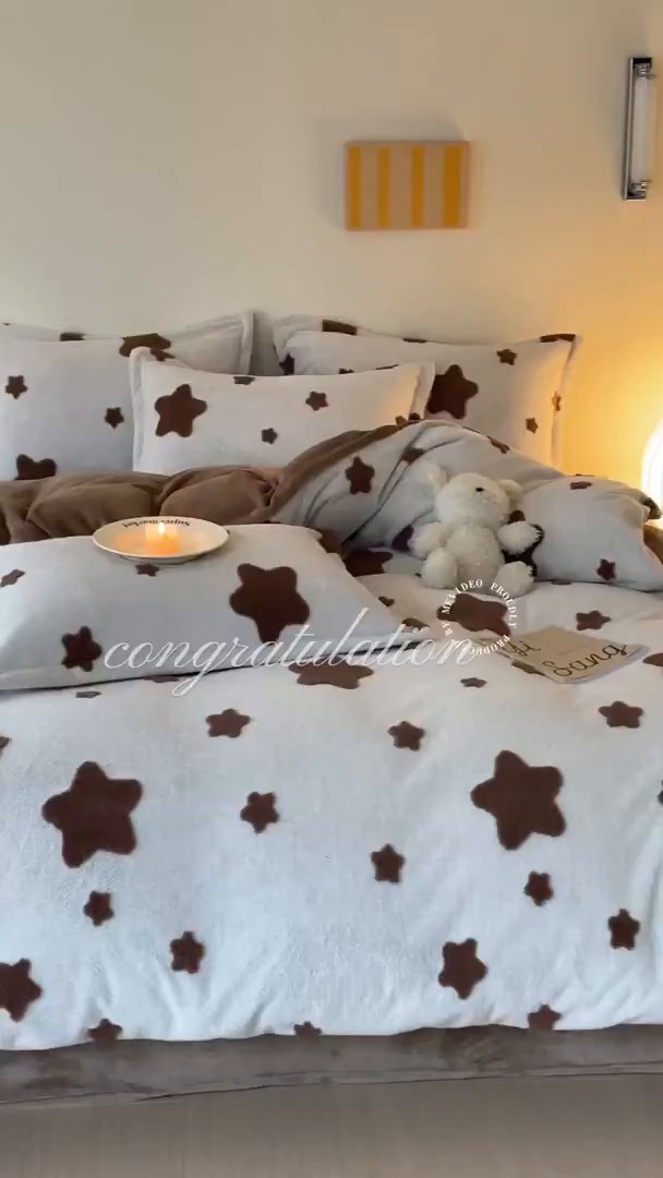 91家纺网 家纺一手货源 找家纺 川悦生活 2025新款A类300克高克重提花牛奶绒四件套 星星愿望