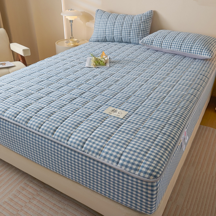 91家纺网 家纺一手货源 找家纺 鑫钰 2025秋冬新款新疆棉棉花床笠 棉格-蓝小格