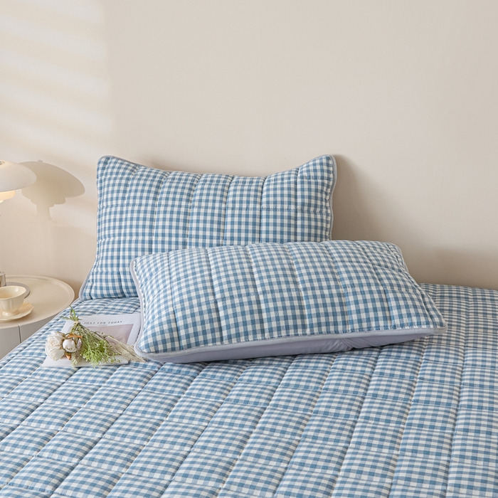 91家纺网 家纺一手货源 找家纺 鑫钰 2025秋冬新款新疆棉棉花床笠 棉格-蓝小格