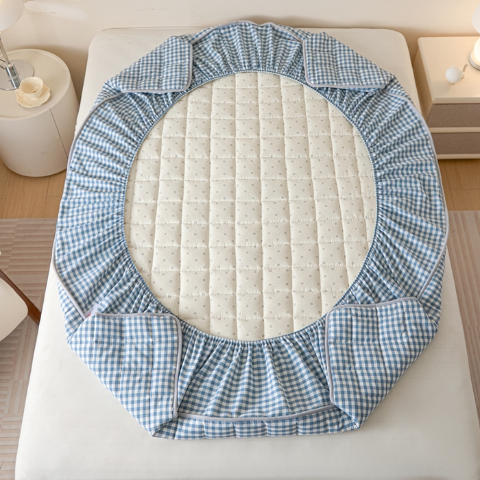 91家纺网 家纺一手货源 找家纺 鑫钰 2025秋冬新款新疆棉棉花床笠 棉格-蓝小格