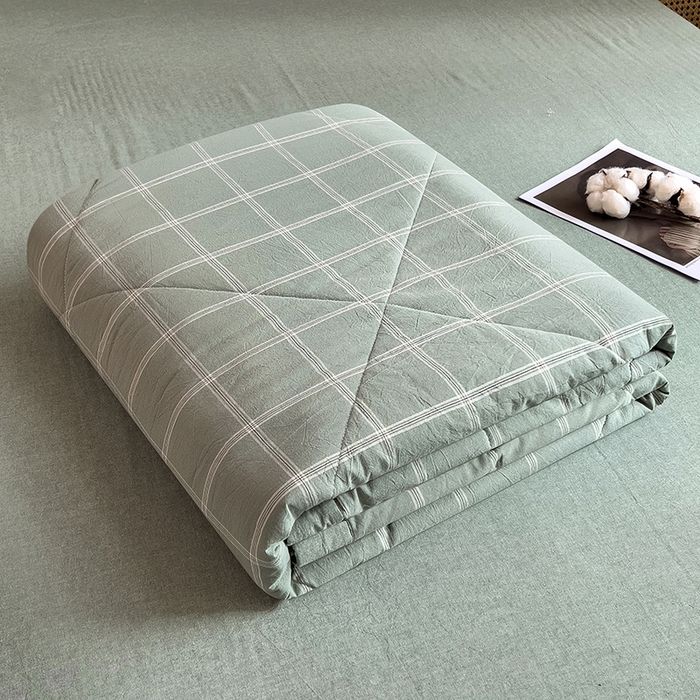 91家纺网 家纺一手货源 找家纺 梵克保罗 2025春夏新款10A抗菌无印风水洗棉夏被四件套 格韵绿