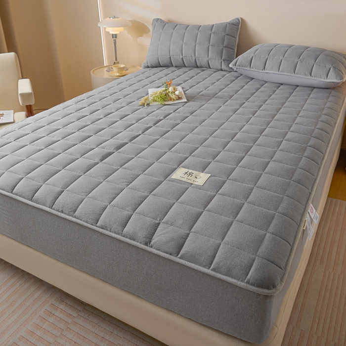 91家纺网 家纺一手货源 找家纺 鑫钰 2025秋冬新款新疆棉棉花床笠 棉格-绅士灰