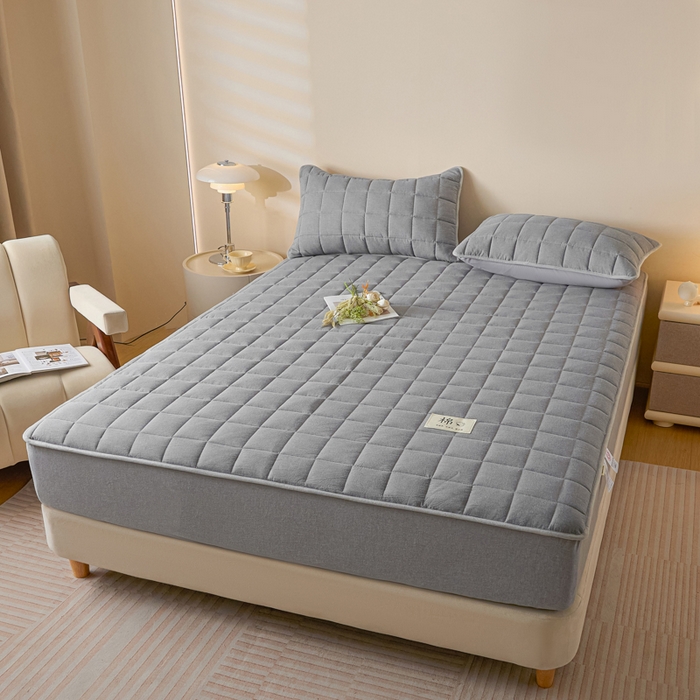 91家纺网 家纺一手货源 找家纺 鑫钰 2025秋冬新款新疆棉棉花床笠 棉格-绅士灰