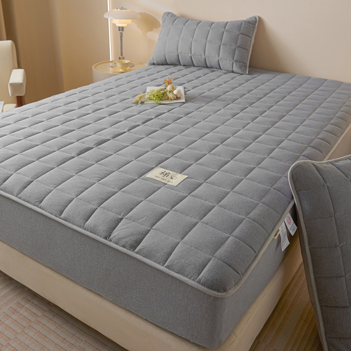 91家纺网 家纺一手货源 找家纺 鑫钰 2025秋冬新款新疆棉棉花床笠 棉格-绅士灰