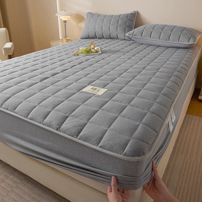 91家纺网 家纺一手货源 找家纺 鑫钰 2025秋冬新款新疆棉棉花床笠 棉格-绅士灰