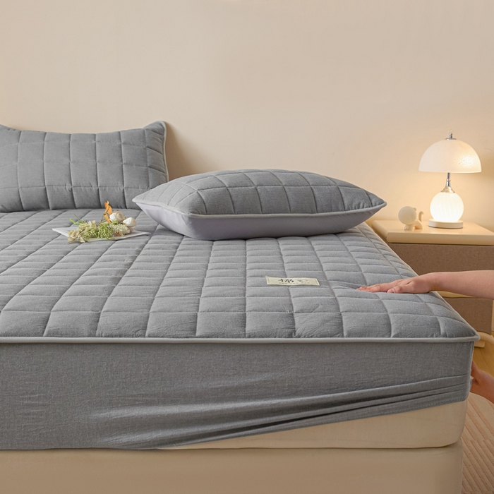 91家纺网 家纺一手货源 找家纺 鑫钰 2025秋冬新款新疆棉棉花床笠 棉格-绅士灰