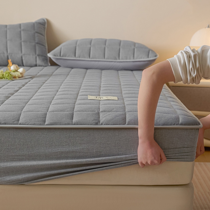 91家纺网 家纺一手货源 找家纺 鑫钰 2025秋冬新款新疆棉棉花床笠 棉格-绅士灰