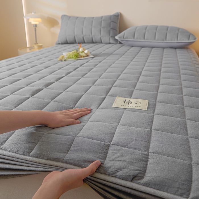 91家纺网 家纺一手货源 找家纺 鑫钰 2025秋冬新款新疆棉棉花床笠 棉格-绅士灰