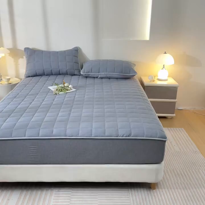 91家纺网 家纺一手货源 找家纺 鑫钰 2025秋冬新款新疆棉棉花床笠 棉格-绅士灰