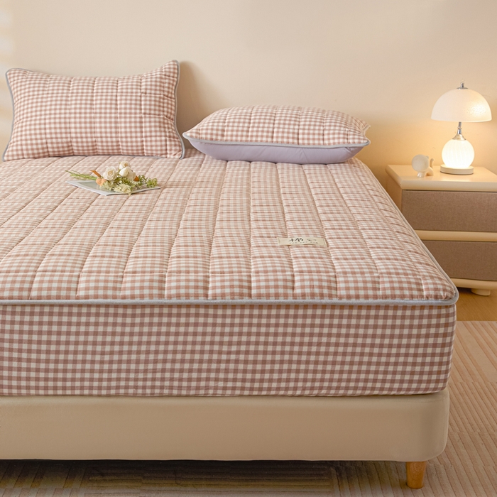 91家纺网 家纺一手货源 找家纺 鑫钰 2025秋冬新款新疆棉棉花床笠 棉格-驼小格