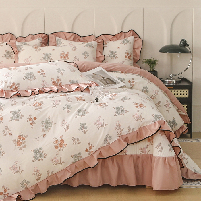 梵克保罗 2025春夏新款有氧双层纱印花夹棉床盖四件套夏被四件套 浅夏微风