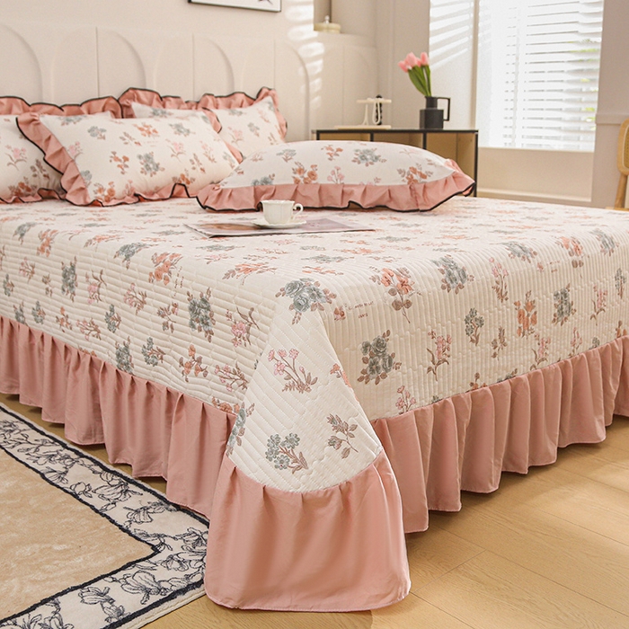 91家纺网 家纺一手货源 找家纺 梵克保罗 2025春夏新款有氧双层纱印花夹棉床盖四件套夏被四件套 浅夏微风