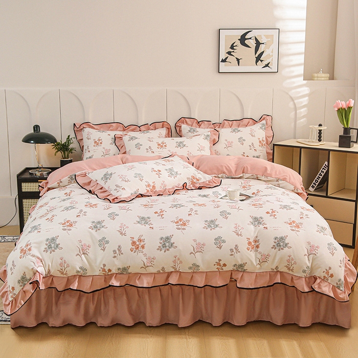 91家纺网 家纺一手货源 找家纺 梵克保罗 2025春夏新款有氧双层纱印花夹棉床盖四件套夏被四件套 浅夏微风