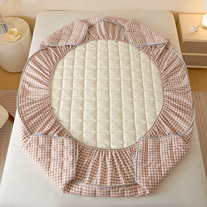 91家纺网 家纺一手货源 找家纺 鑫钰 2025秋冬新款新疆棉棉花床笠 棉格-驼小格