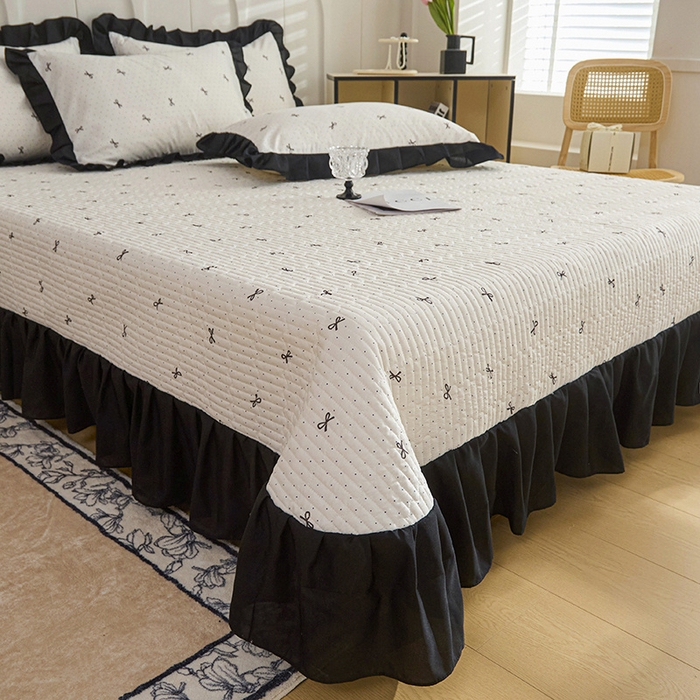 91家纺网 家纺一手货源 找家纺 梵克保罗 2025春夏新款有氧双层纱印花夹棉床盖四件套夏被四件套 情结