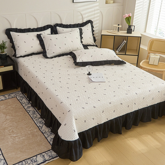 91家纺网 家纺一手货源 找家纺 梵克保罗 2025春夏新款有氧双层纱印花夹棉床盖四件套夏被四件套 情结