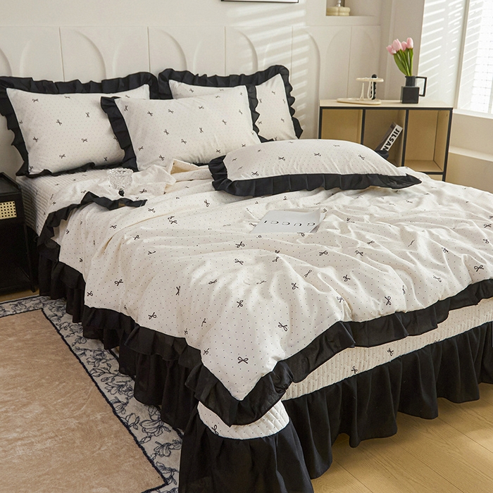 91家纺网 家纺一手货源 找家纺 梵克保罗 2025春夏新款有氧双层纱印花夹棉床盖四件套夏被四件套 情结