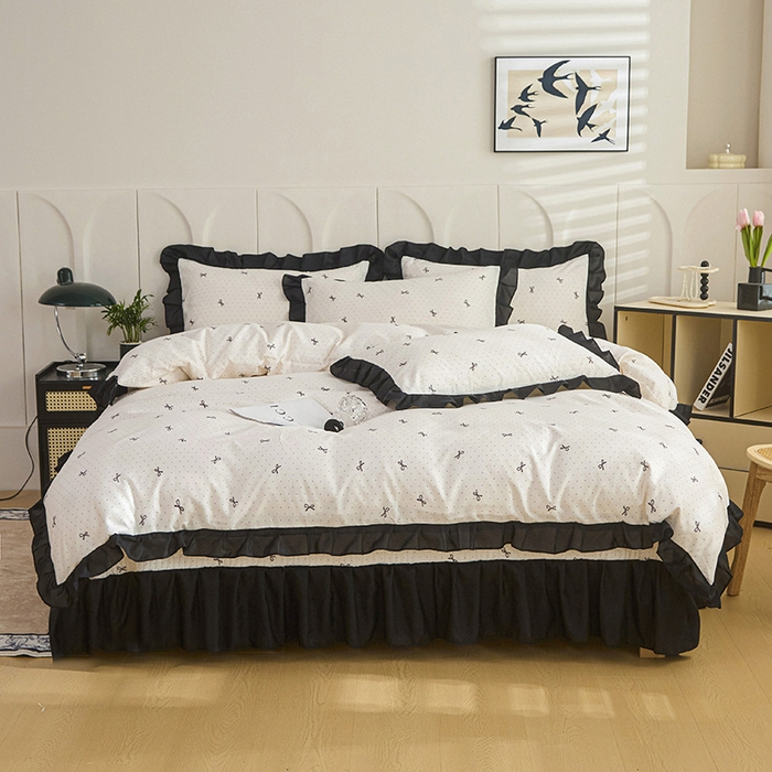 91家纺网 家纺一手货源 找家纺 梵克保罗 2025春夏新款有氧双层纱印花夹棉床盖四件套夏被四件套 情结