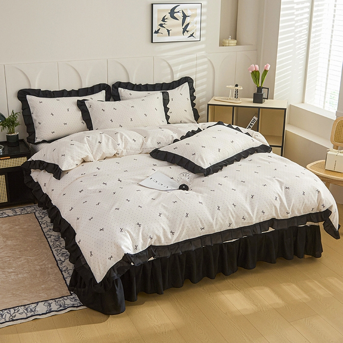 91家纺网 家纺一手货源 找家纺 梵克保罗 2025春夏新款有氧双层纱印花夹棉床盖四件套夏被四件套 情结