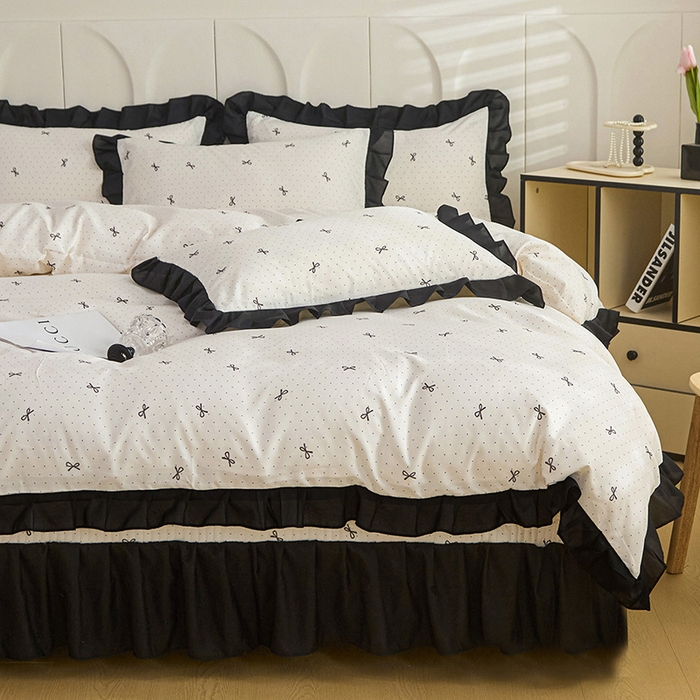 91家纺网 家纺一手货源 找家纺 梵克保罗 2025春夏新款有氧双层纱印花夹棉床盖四件套夏被四件套 情结