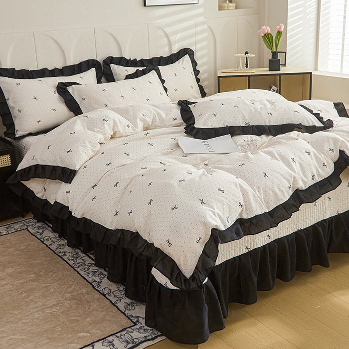 91家纺网 家纺一手货源 找家纺 梵克保罗 2025春夏新款有氧双层纱印花夹棉床盖四件套夏被四件套 情结