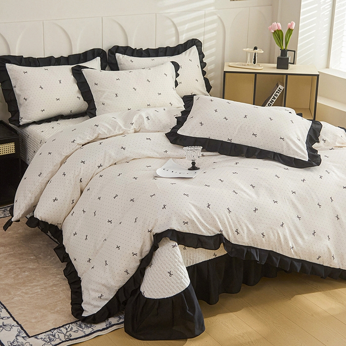 91家纺网 家纺一手货源 找家纺 梵克保罗 2025春夏新款有氧双层纱印花夹棉床盖四件套夏被四件套 情结