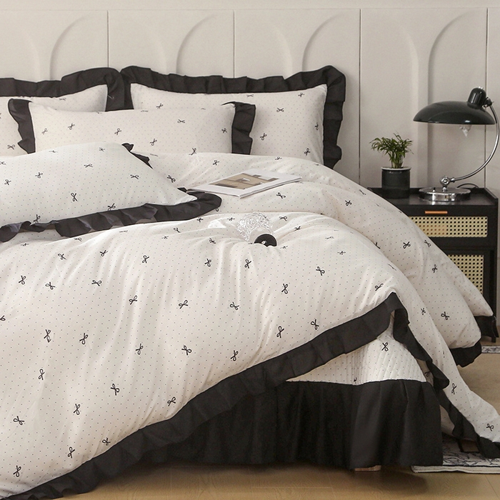 91家纺网 家纺一手货源 找家纺 梵克保罗 2025春夏新款有氧双层纱印花夹棉床盖四件套夏被四件套 情结