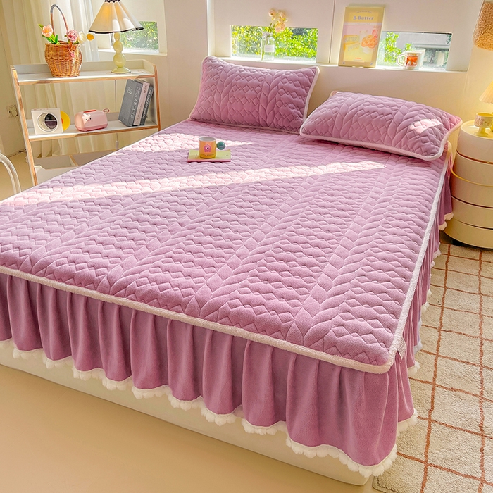 91家纺网 家纺一手货源 找家纺 眠势力 2025新款牛奶绒毛球床笠款四件套 丁香紫-毛球款