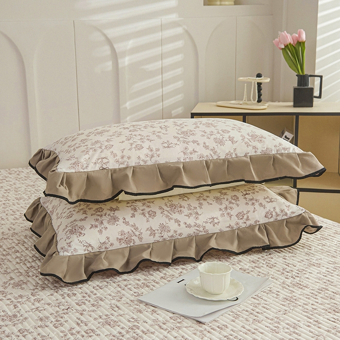 91家纺网 家纺一手货源 找家纺 梵克保罗 2025春夏新款有氧双层纱印花夹棉床盖四件套夏被四件套 香槟玫瑰