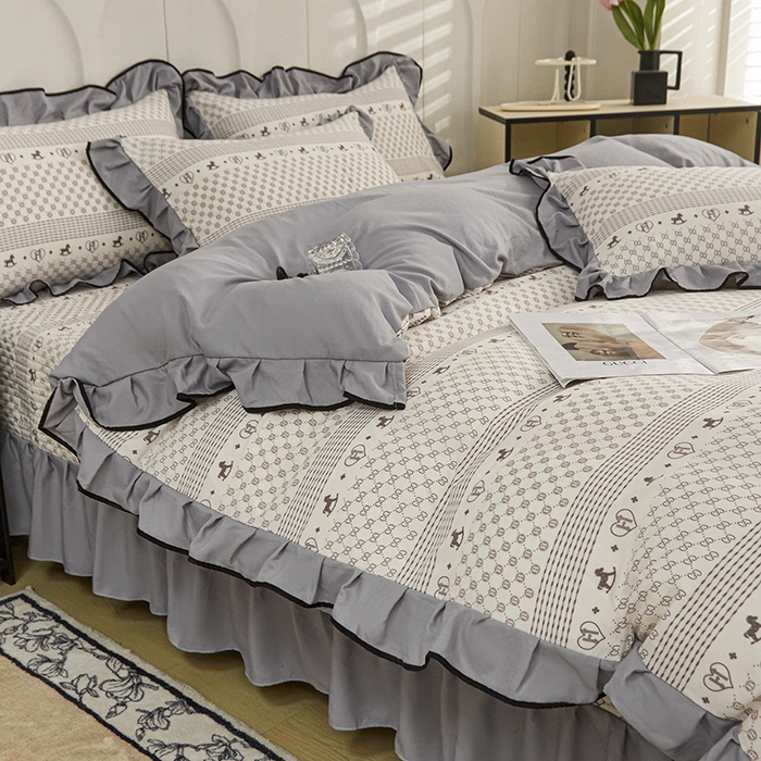 91家纺网 家纺一手货源 找家纺 梵克保罗 2025春夏新款有氧双层纱印花夹棉床盖四件套夏被四件套 小马宝丽