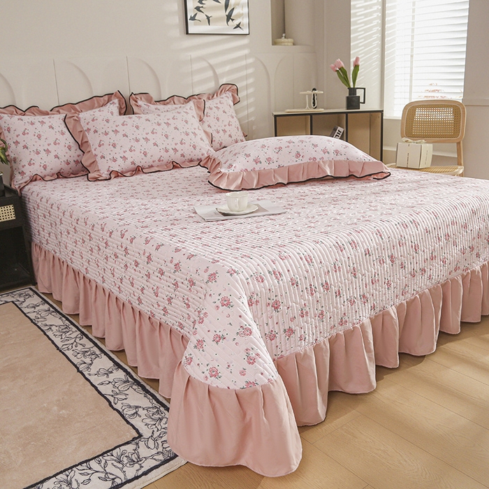 91家纺网 家纺一手货源 找家纺 梵克保罗 2025春夏新款有氧双层纱印花夹棉床盖四件套夏被四件套 幸福里