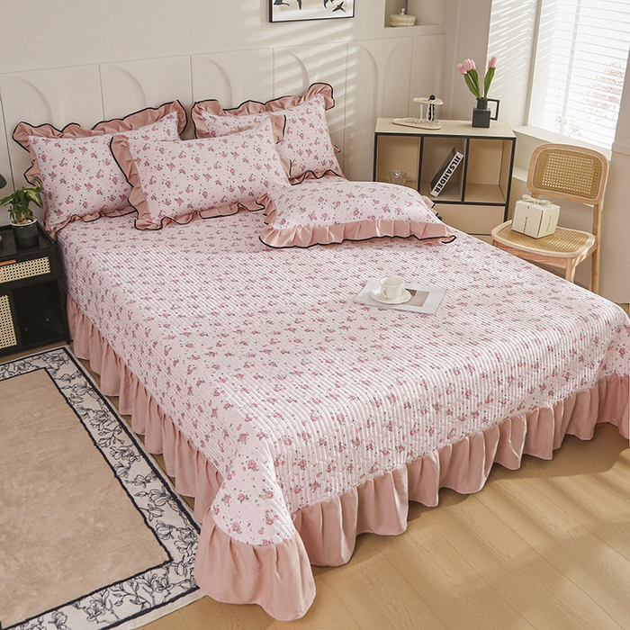 91家纺网 家纺一手货源 找家纺 梵克保罗 2025春夏新款有氧双层纱印花夹棉床盖四件套夏被四件套 幸福里