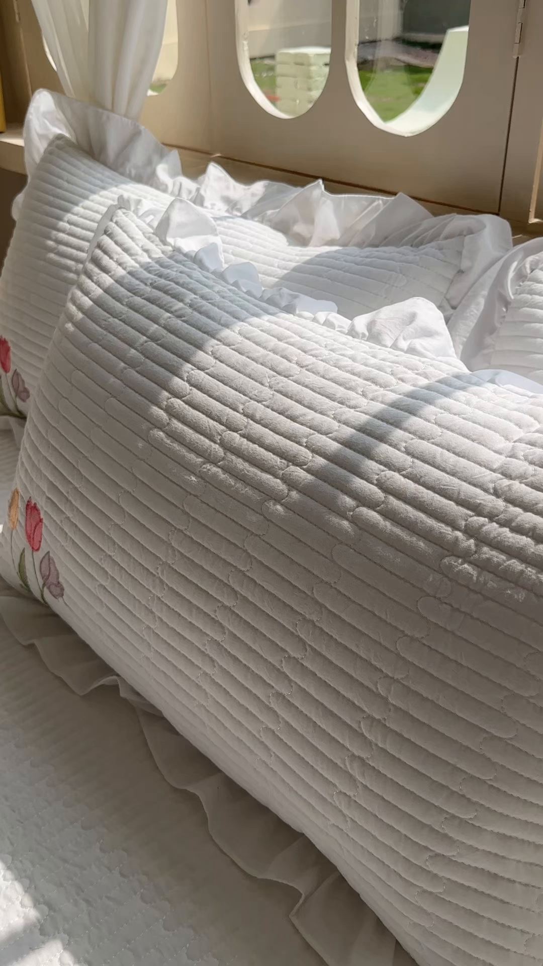 91家纺网 家纺一手货源 找家纺 （总）老K (原美阁）2025新款高端精品刺绣水洗棉床盖三件套郁金香系