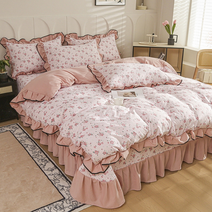 91家纺网 家纺一手货源 找家纺 梵克保罗 2025春夏新款有氧双层纱印花夹棉床盖四件套夏被四件套 幸福里