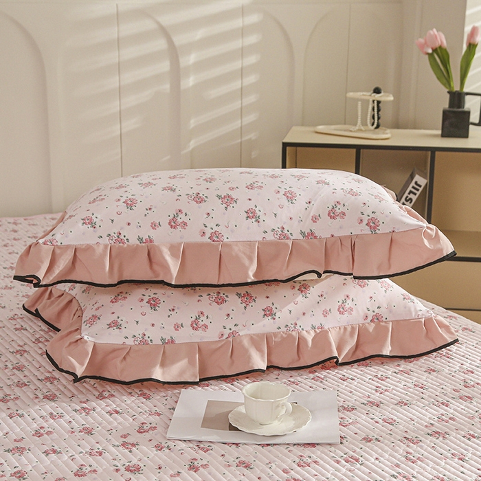 91家纺网 家纺一手货源 找家纺 梵克保罗 2025春夏新款有氧双层纱印花夹棉床盖四件套夏被四件套 幸福里