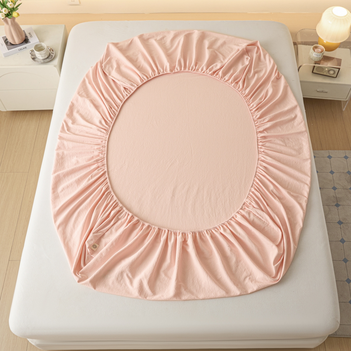 91家纺网 家纺一手货源 找家纺 （总）鑫钰 2025新款A类云麻绣花抗菌透气床笠-芙洛拉