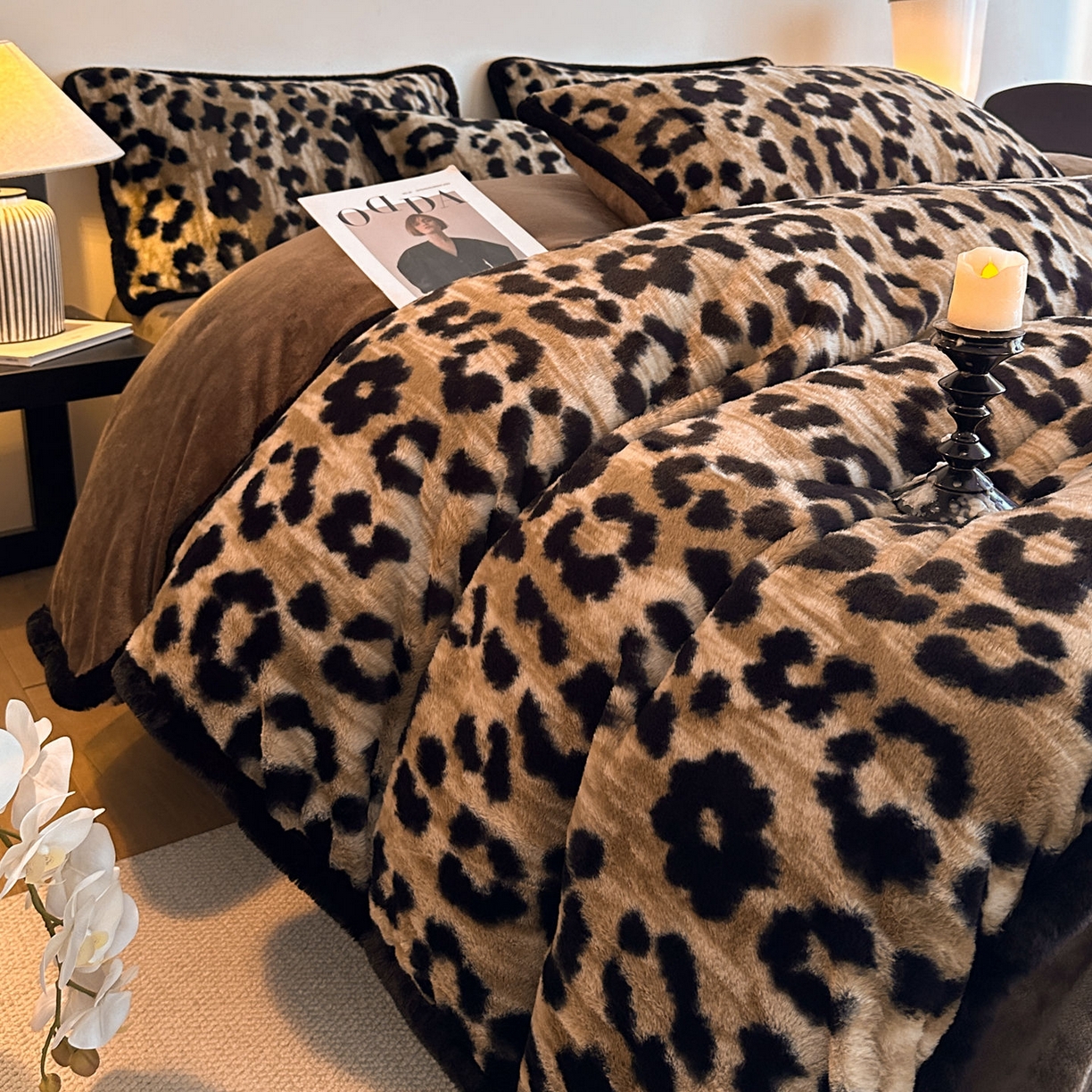 91家纺网 家纺一手货源 找家纺 铠畅  2025新款加厚8斤包边款美拉德仿兔毛皮草牛奶绒四件套 美拉德包边款-鎏金豹迹