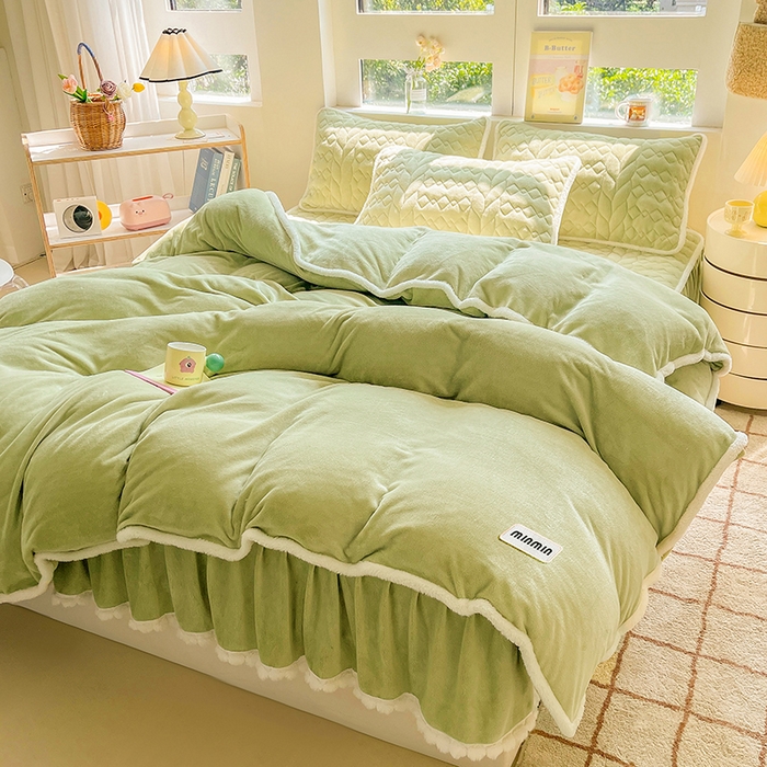 眠势力 2025新款牛奶绒毛球床笠款四件套 抹茶绿-毛球款