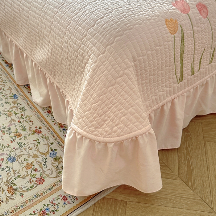 91家纺网 家纺一手货源 找家纺 （总）老K (原美阁）2025新款高端精品刺绣水洗棉床盖三件套郁金香系