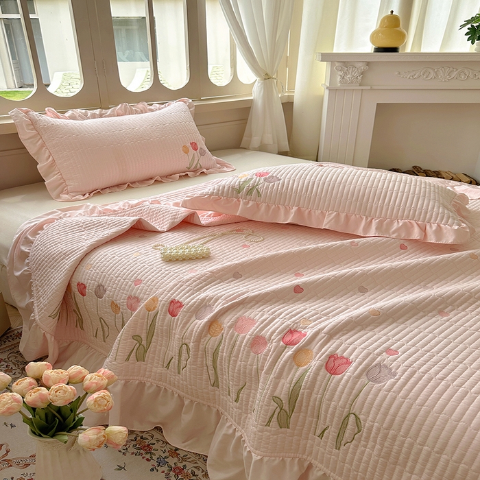 （总）老K (原美阁）2025新款高端精品刺绣水洗棉床盖三件套郁金香系