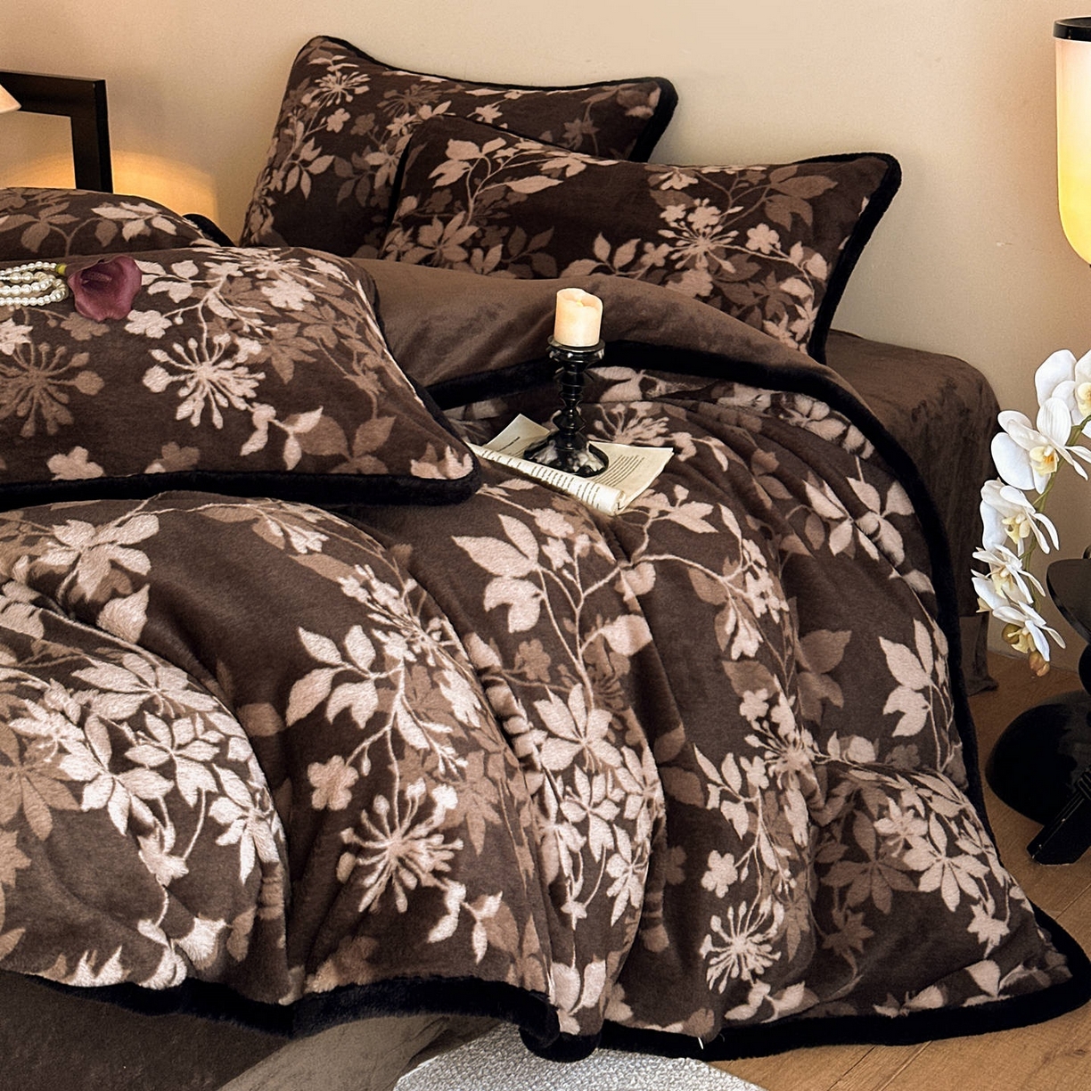 铠畅  2025新款加厚8斤包边款美拉德仿兔毛皮草牛奶绒四件套 美拉德包边款-莫奈花园